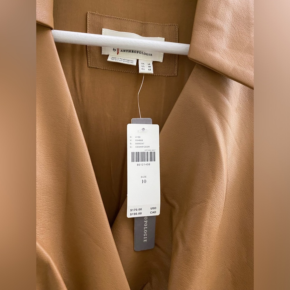 By Anthropologie Faux Leather Sleeveless V-Neck Midi Dress size 10 new nwt cedar - Picture 6 of 6